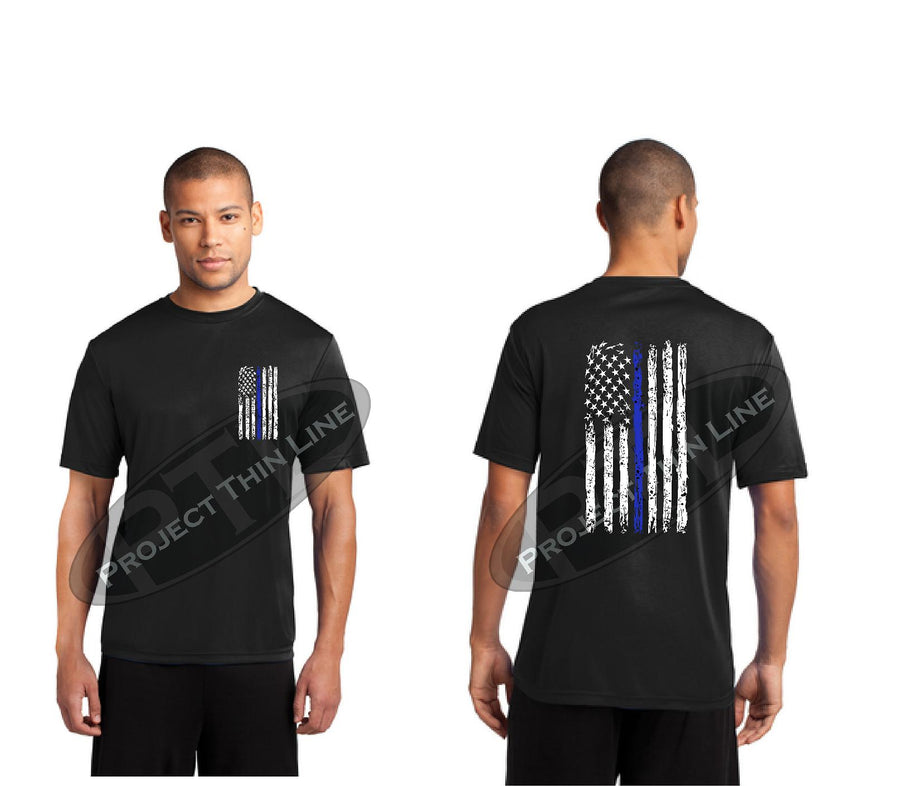 Thin BLUE Line Tattered American Flag Performance Short Sleeve Shirt