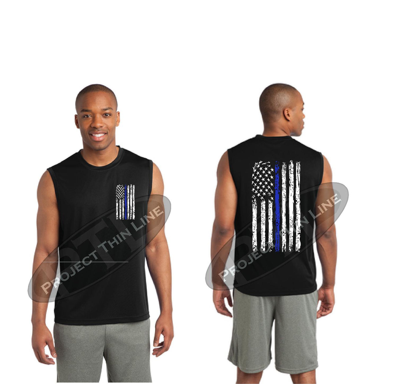 Thin BLUE Line Tattered American Flag Performance Tank Top