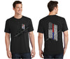 Black Thin BLUE / RED Line Tattered American Flag Short Sleeve Shirt