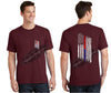 Maroon Thin BLUE / RED Line Tattered American Flag Short Sleeve Shirt