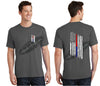Charcoal Thin BLUE / RED Line Tattered American Flag Short Sleeve Shirt