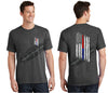 Dark Grey Thin BLUE / RED Line Tattered American Flag Short Sleeve Shirt