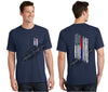 Navy Thin BLUE / RED Line Tattered American Flag Short Sleeve Shirt