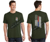 OD Green Thin BLUE / RED Line Tattered American Flag Short Sleeve Shirt