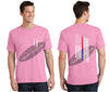 Pink Thin BLUE / RED Line Tattered American Flag Short Sleeve Shirt