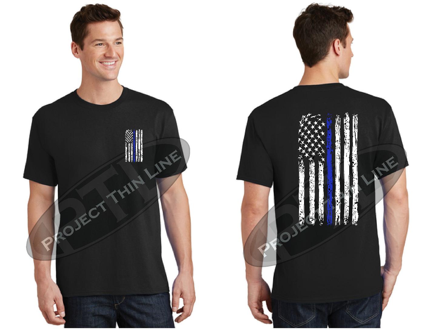 Thin BLUE Line Tattered Flag Square Short Sleeve Shirt