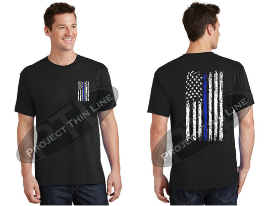 Thin BLUE Line Tattered Flag Square Short Sleeve Shirt