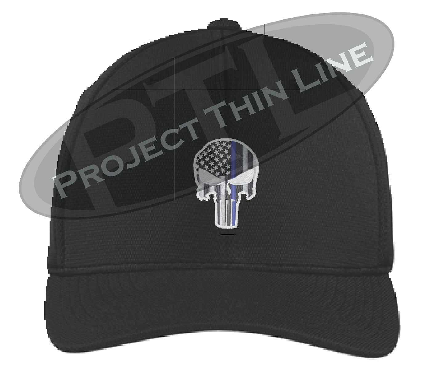 Embroidered Thin Blue Line Punisher Skull Flex Fit Hat