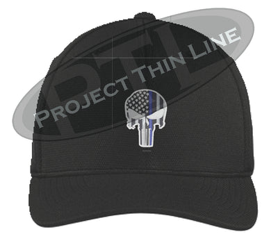 Black Embroidered Thin Blue Line Punisher Skull Flex Fit Hat