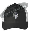 Black - White Embroidered Thin Blue Line Punisher Skull with American Flag Flex Fit TRUCKER Hat