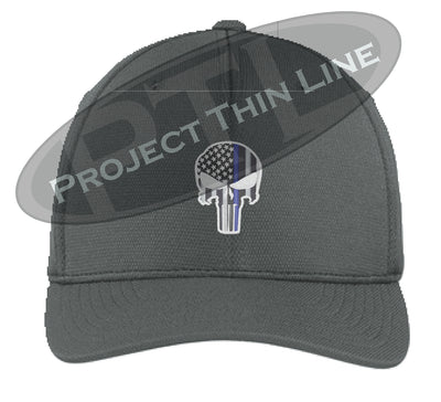 Dark Grey Embroidered Thin Blue Line Punisher Skull Flex Fit Hat