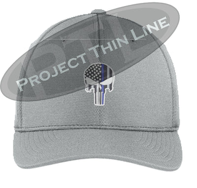 Light Grey Embroidered Thin Blue Line Punisher Skull Flex Fit Hat