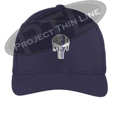 Navy Embroidered Thin Blue Line Punisher Skull Flex Fit Hat