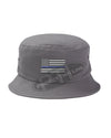 CHARCOAL - Embroidered Thin BLUE Line American Flag Bucket - Fisherman Hat