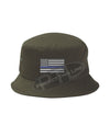 OD GREEN Embroidered Thin BLUE Line American Flag Bucket - Fisherman Hat