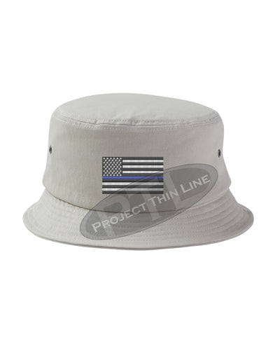 STONE - Embroidered Thin BLUE Line American Flag Bucket - Fisherman Hat