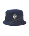 NAVY - Embroidered Thin BLUE Line Skull inlayed with American Flag Bucket - Fisherman Hat