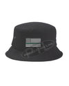 BLACK Embroidered Thin GREEN Line American Flag Bucket - Fisherman Hat 