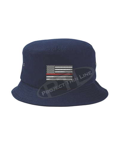 NAVY - Embroidered Thin RED Line American Flag Bucket - Fisherman Hat