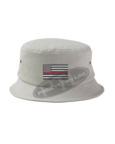 STONE - Embroidered Thin RED Line American Flag Bucket - Fisherman Hat