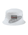 WHITE - Embroidered Thin RED Line American Flag Bucket - Fisherman Hat