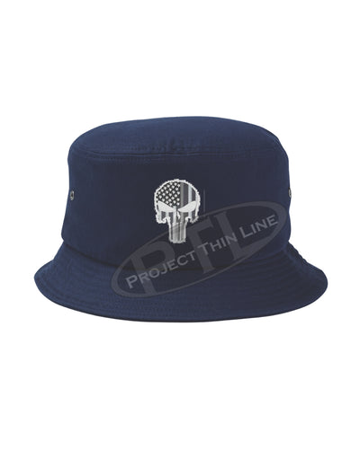 Navy Embroidered TACTICAL Skull inlayed with American Flag Bucket - Fisherman Hat