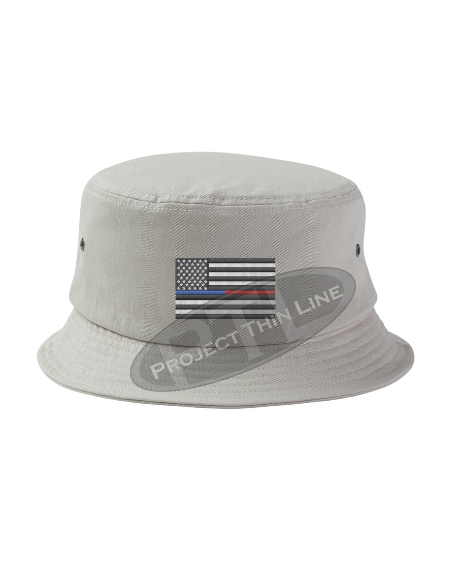 Embroidered Thin Blue / Red Line American Flag Bucket - Fisherman Hat