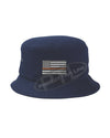 Navy Embroidered Thin ORANGE Line American Flag Bucket - Fisherman Hat