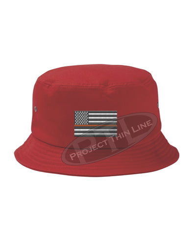 RED Embroidered Thin ORANGE Line American Flag Bucket - Fisherman Hat