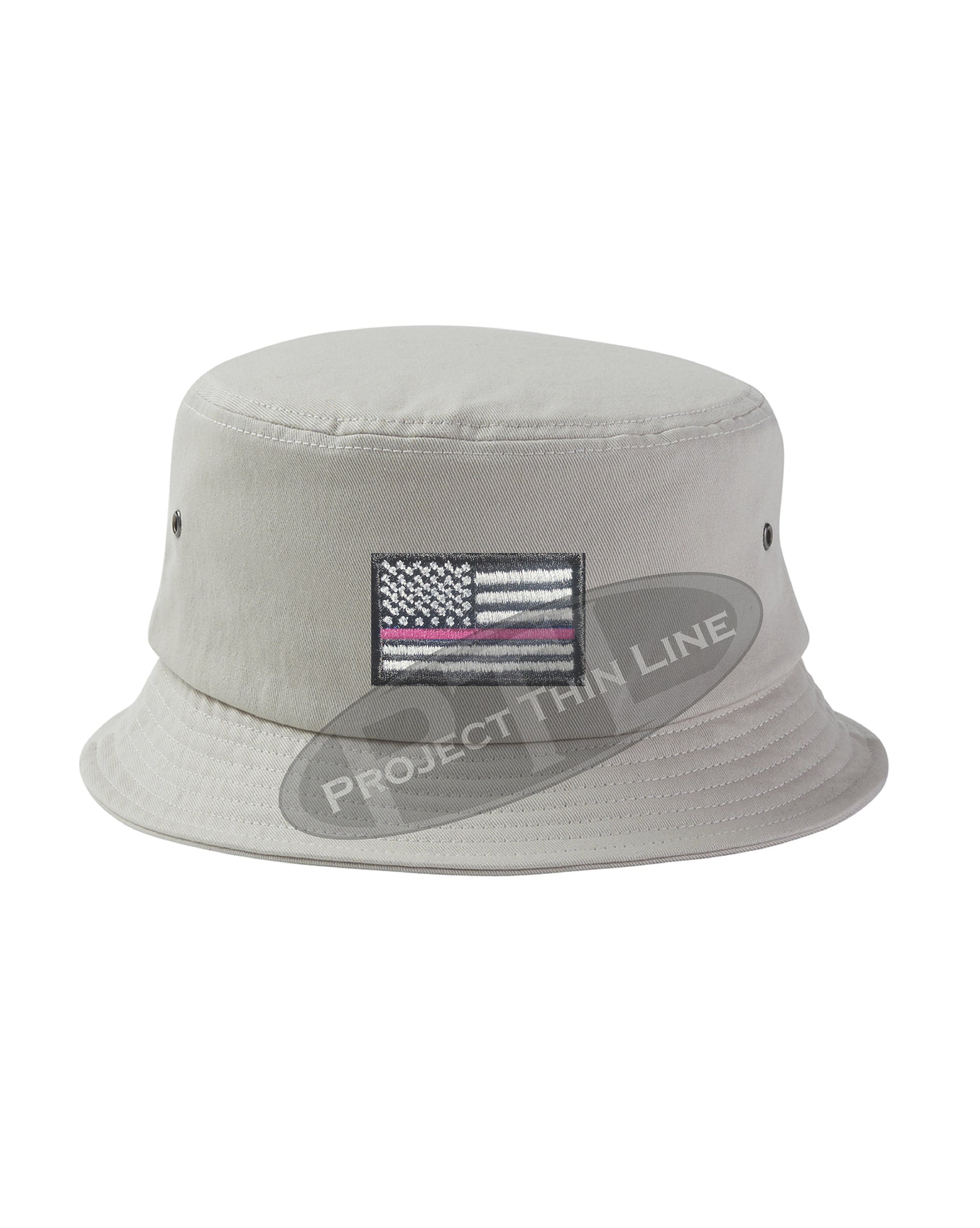 STONE - Embroidered Thin PINK Line American Flag Bucket - Fisherman Hat