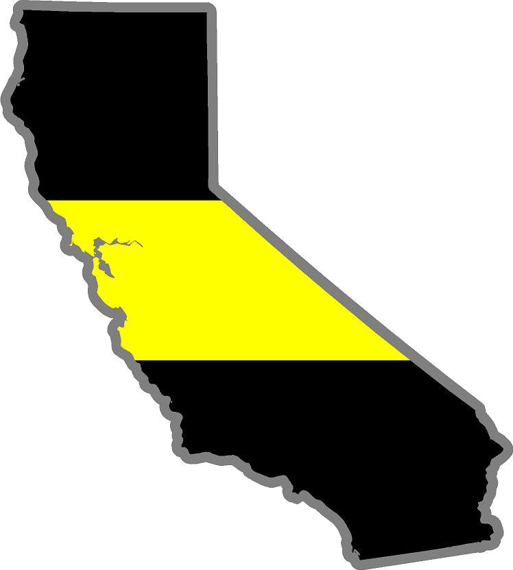 5" California CA Thin YELLOW Line Black State Shape Sticker