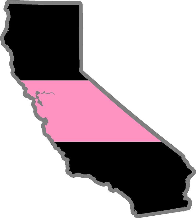 5" California CA Thin PINK Line Black State Shape Sticker