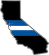5" California CA Thin BLUE WHITE Line Black State Shape Sticker