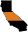 5" California CA Thin ORANGE Line Black State Shape Sticker