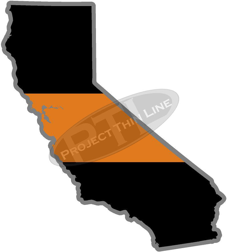 5" California CA Thin Orange Line Black State Shape Sticker