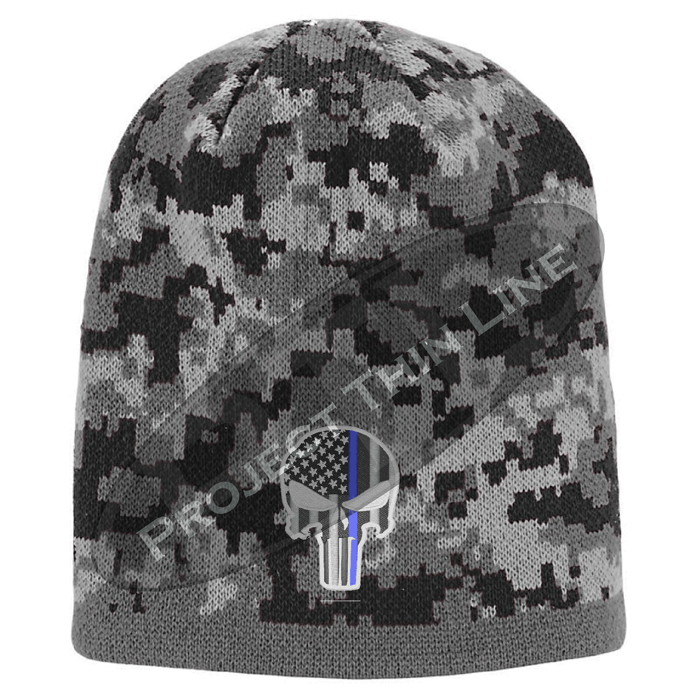 Camouflage embroidered Subdued Thin BLUE Line Punisher Inlayed American FLAG Skull Cap