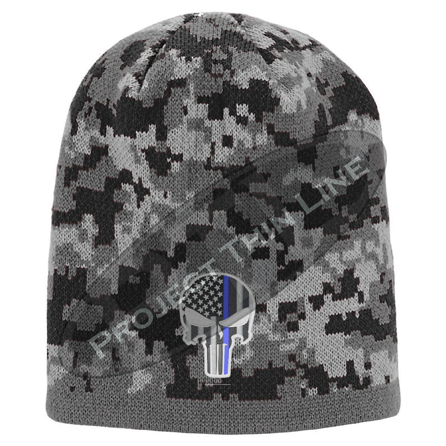 Black Camo with Subdued Blue Line Punisher inlayed American Flag