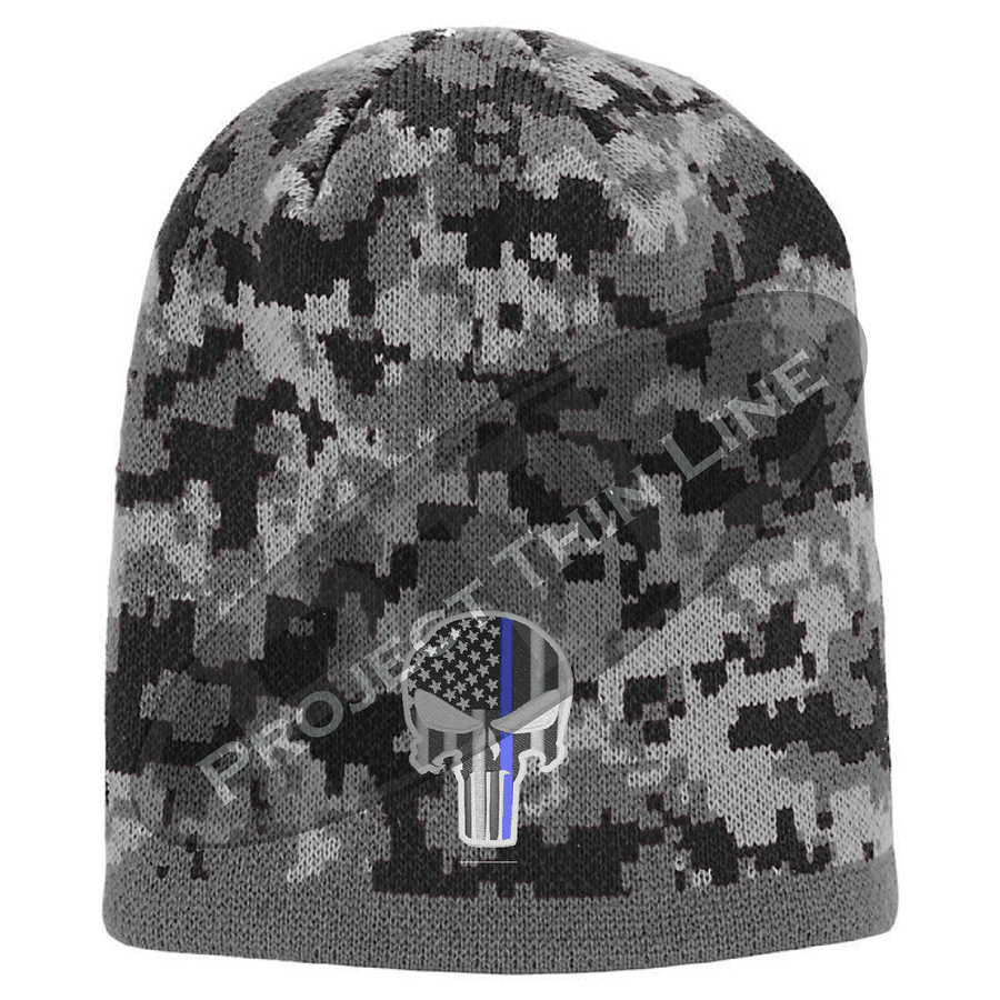 Black Camo with Subdued Blue Line Punisher inlayed American Flag