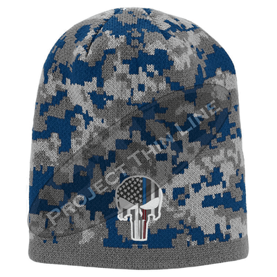 Blue Camo with Thin Blue / Red Line Punisher Skull inlayed subdued American Flag