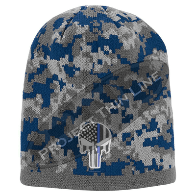 BLUE Camo with Subdued Blue Line Punisher inlayed American Flag