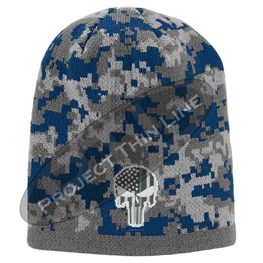 Camouflage Thin GREEN Line Punisher Inlayed with American FLAG Skull Cap
