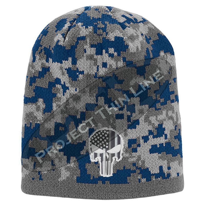 Blue Camo TACTICAL Punisher Inlayed with American Flag Skull Cap