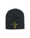 Black Skull Cap with Embroidered Gold Celtic Cross