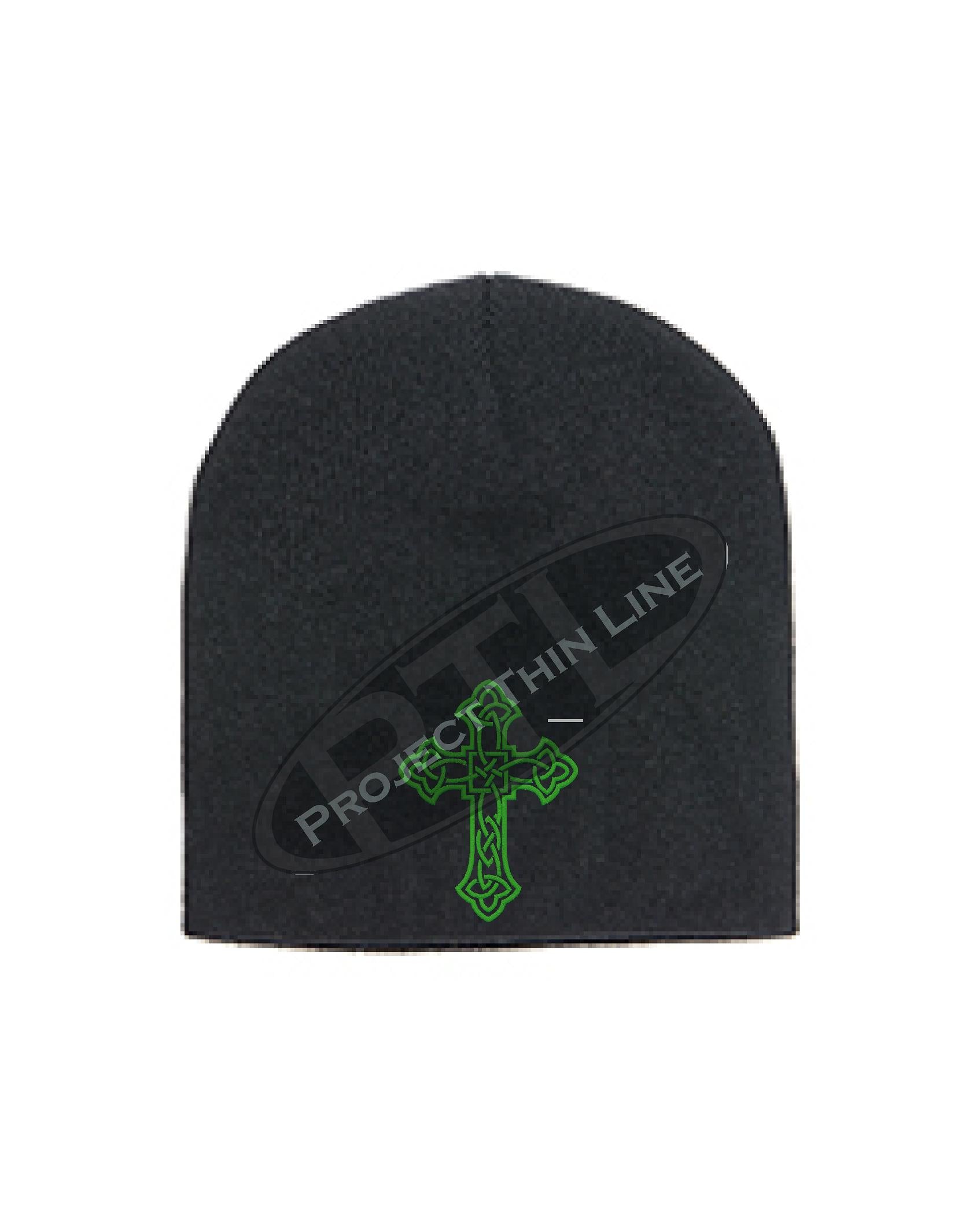 Black Skull Cap with Embroidered GREEN Celtic Cross