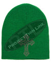 Green Skull Cap with Embroidered Silver Celtic Cross
