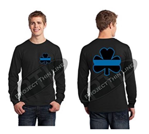 Thin BLUE Line Shamrock Clover Long Sleeve T-Shirt