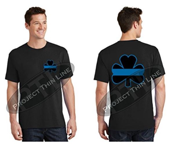 Thin BLUE Line Shamrock Shape Short Sleeve Shirt