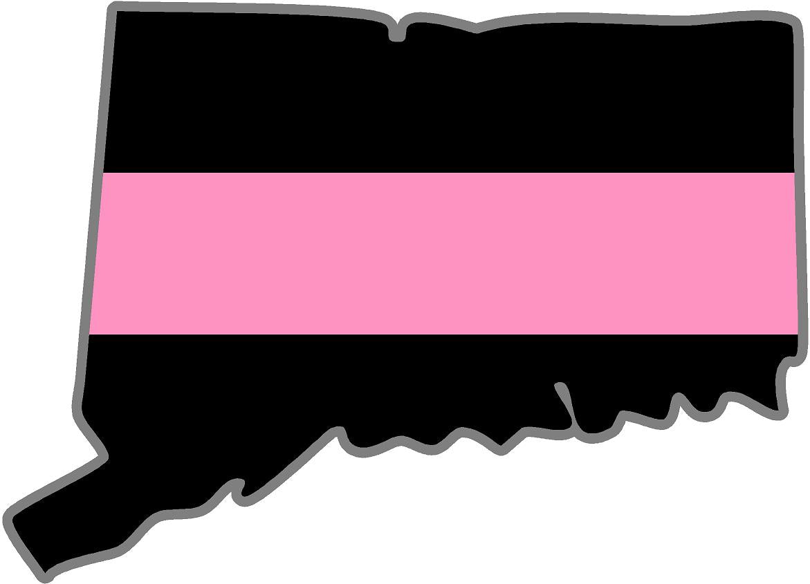 5" Connecticut CT Thin PINK Line Black State Shape Sticker