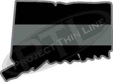 5" Connecticut CT Thin Silver Line Black State Shape Sticker