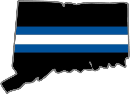 5" Connecticut CT Thin Blue White Line Black State Shape Sticker